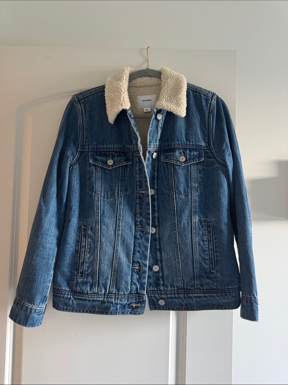 Old Navy Blue Denim Jacket with Cream Sherpa Collar